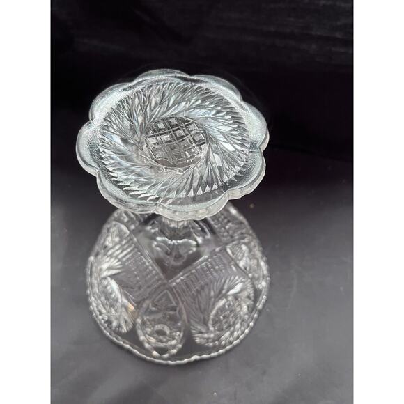 MCKEE Pressed Glass Sunburst Cut Round Pedestal Compote Pinwheel Star Cane - Picture 6 of 8